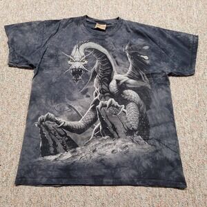 The Mountain Shirt Mens Large Gray Tie Dye Dragon Graphic Fantasy Tee Y2K